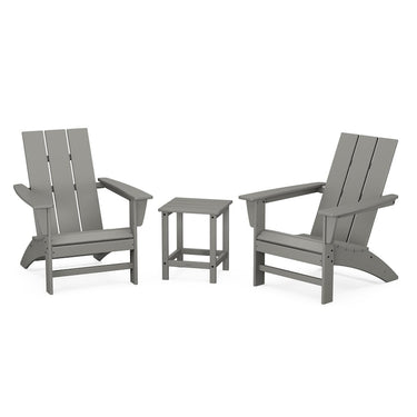 POLYWOOD Modern 3-Piece Adirondack Set w/ Long Island 18-Inch Side Table - Slate Grey